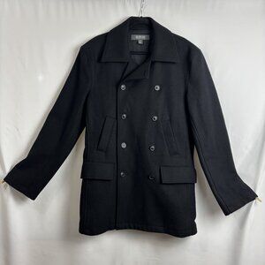 Lg Black Wool Blend Lined Double Breasted Long Sleeve Collar Button Pocket Coat